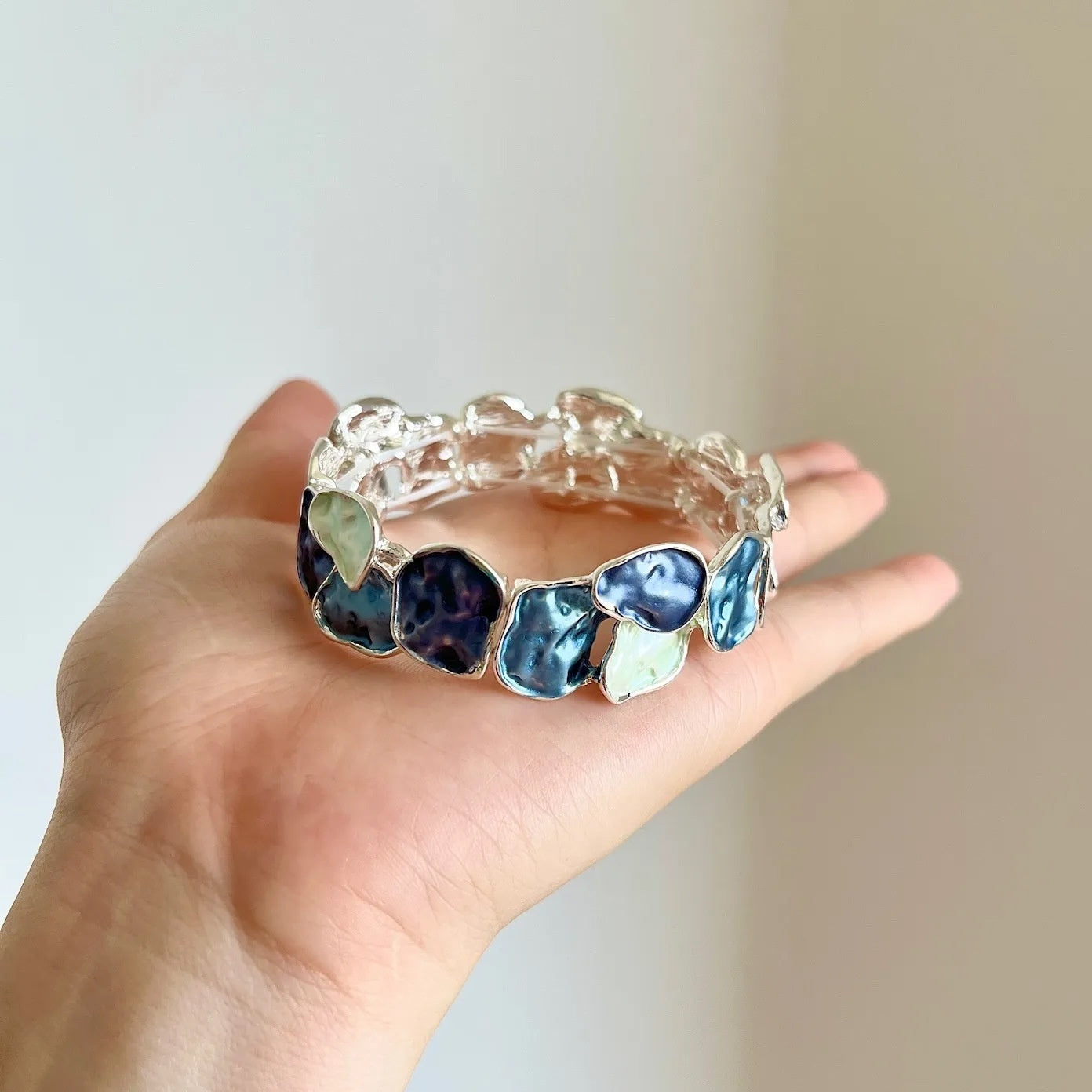 Enamel Square Geometric Stretch Bracelet