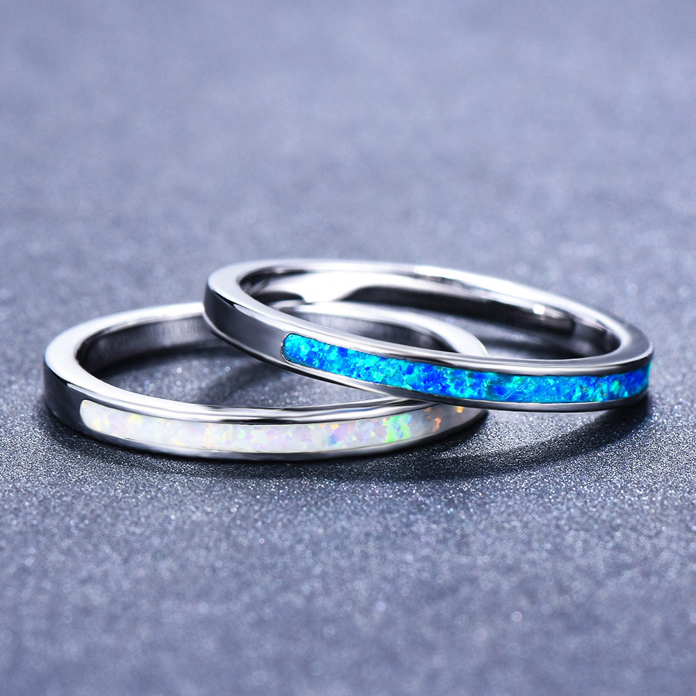 Platinum Blue Opal Ring Female Temperamental,