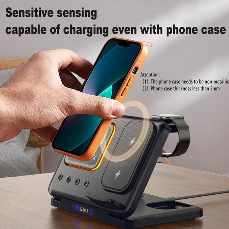 Wireless Chargers Stand /5 In1 /LED Digital /Alarm Clock /Fast Charging /Dock Station