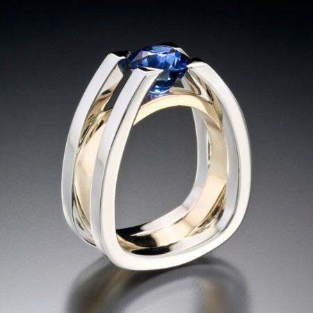 Creative Geometric Sapphire Two-tone Women's Ring