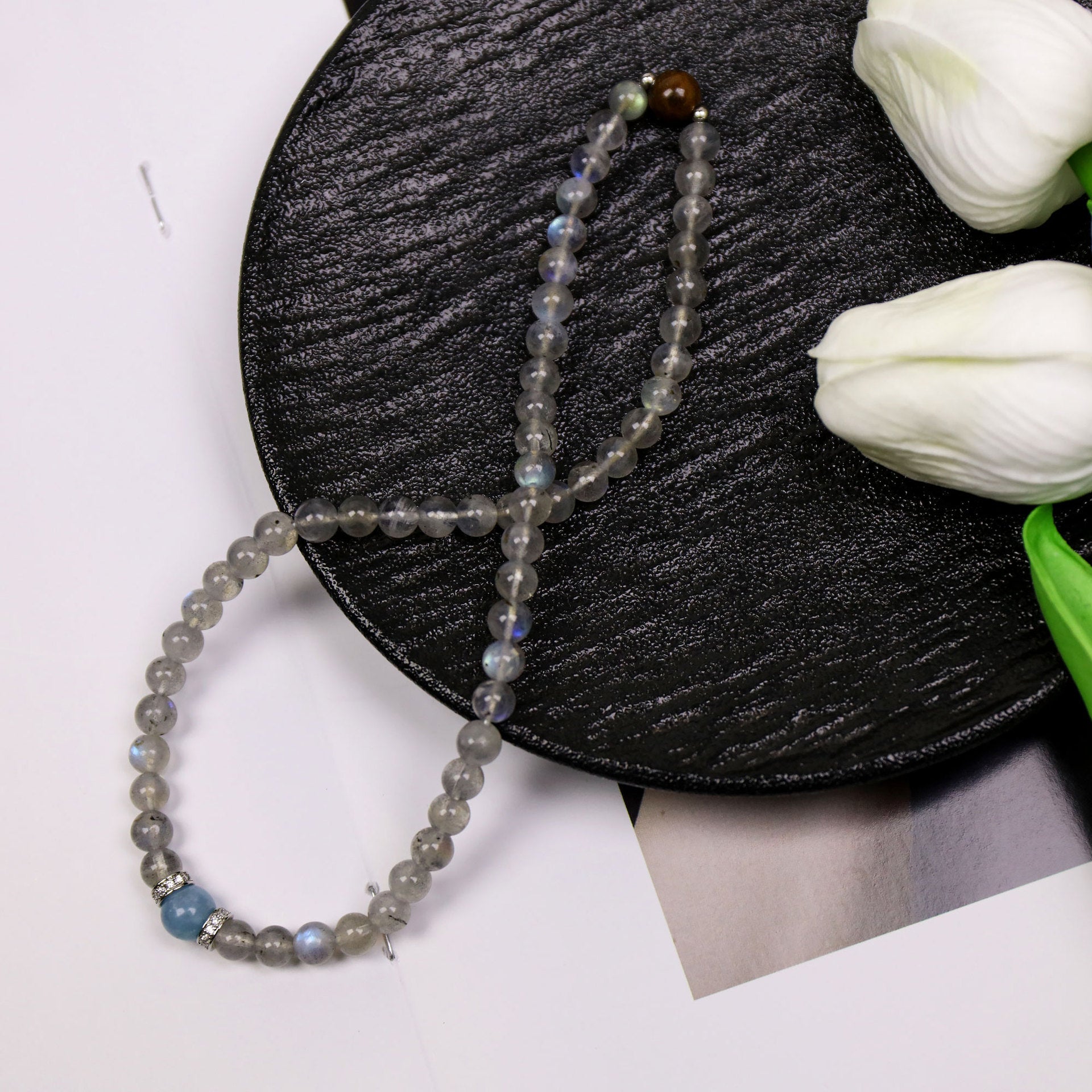 Universe Letter Aquamarine Moonstone Tigereye Double-layer Bracelet