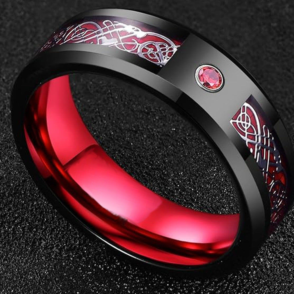 Stainless Steel Ring With Diamond Dragon Pattern