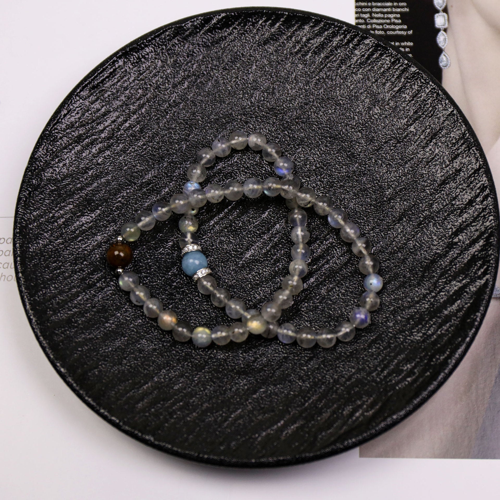 Universe Letter Aquamarine Moonstone Tigereye Double-layer Bracelet
