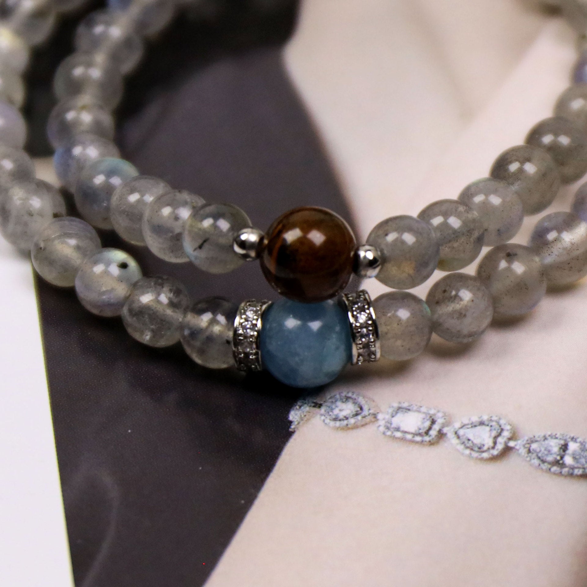 Universe Letter Aquamarine Moonstone Tigereye Double-layer Bracelet