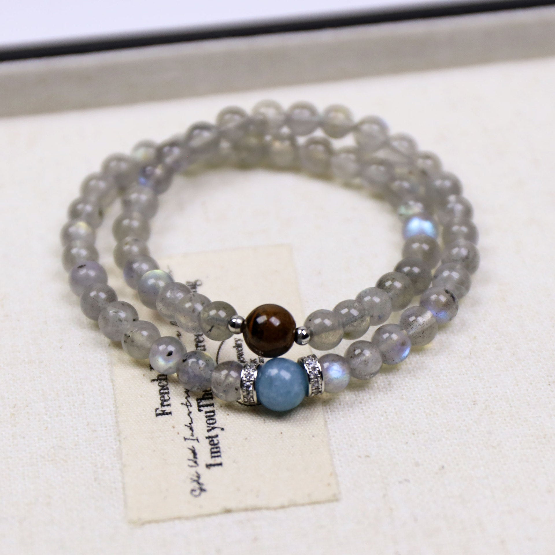 Universe Letter Aquamarine Moonstone Tigereye Double-layer Bracelet
