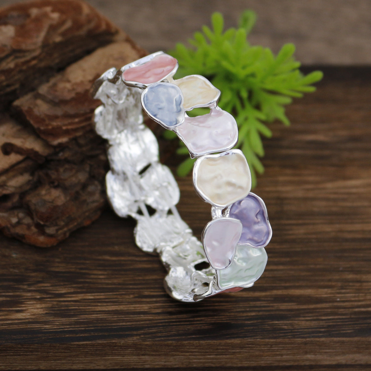 Enamel Square Geometric Stretch Bracelet