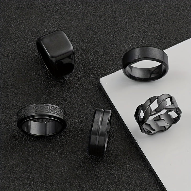 Stainless Steel Ring /Five-piece Set Rotatable /Decompression Ring