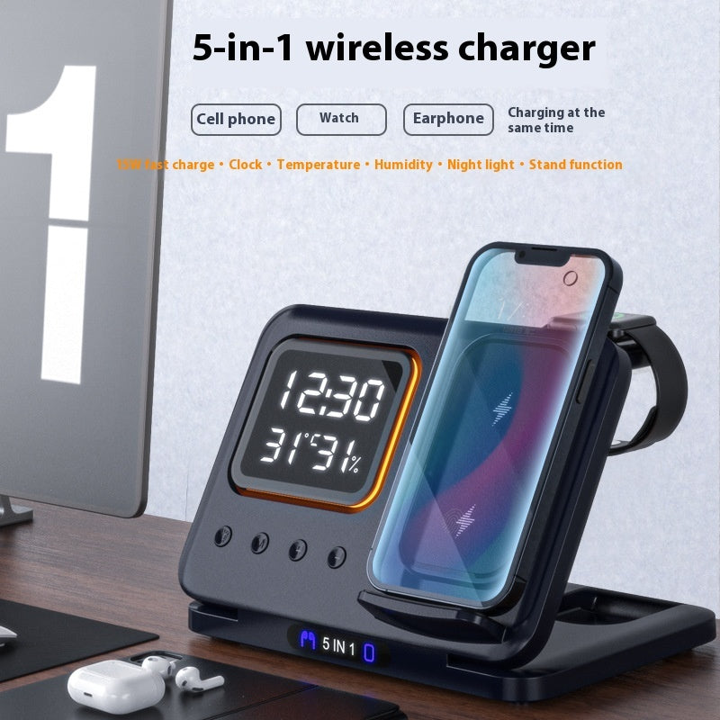 Wireless Chargers Stand /5 In1 /LED Digital /Alarm Clock /Fast Charging /Dock Station