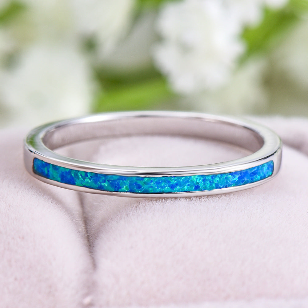 Platinum Blue Opal Ring Female Temperamental,