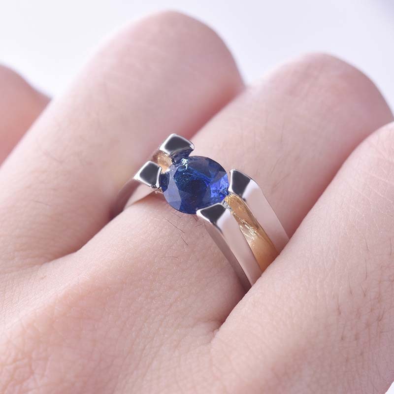 Creative Geometric Sapphire Two-tone Women's Ring
