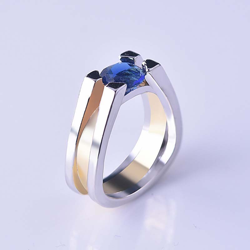 Creative Geometric Sapphire Two-tone Women's Ring