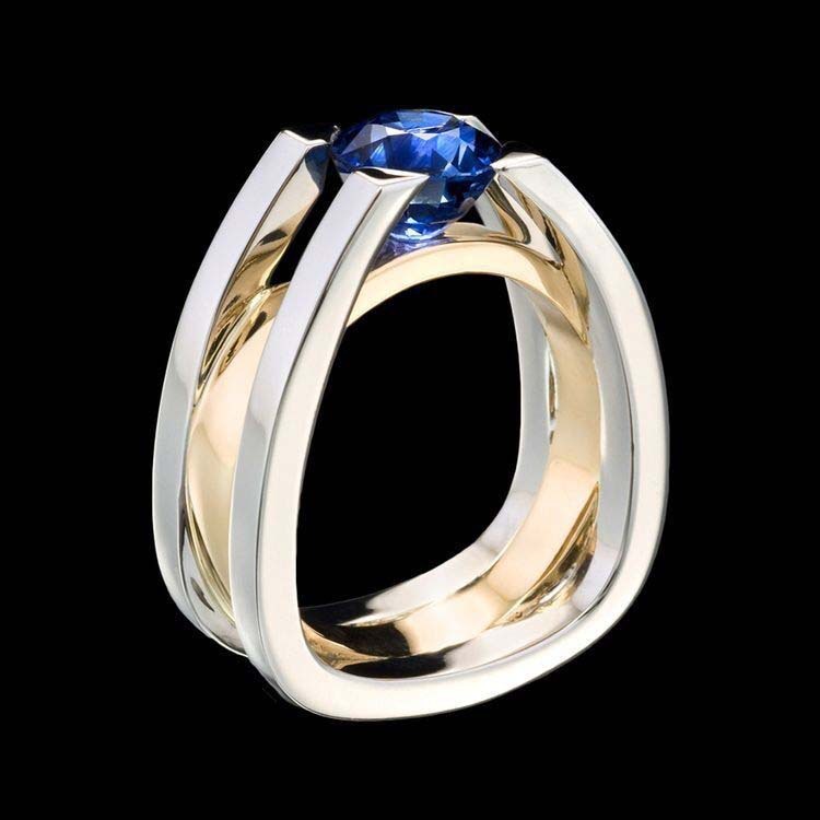 Creative Geometric Sapphire Two-tone Women's Ring