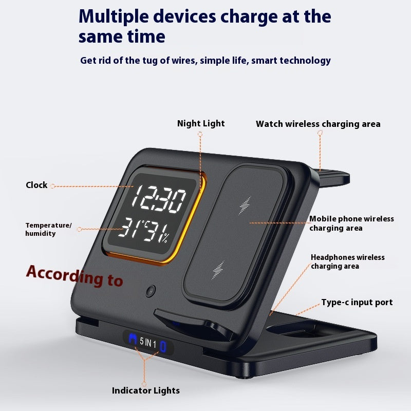 Wireless Chargers Stand /5 In1 /LED Digital /Alarm Clock /Fast Charging /Dock Station