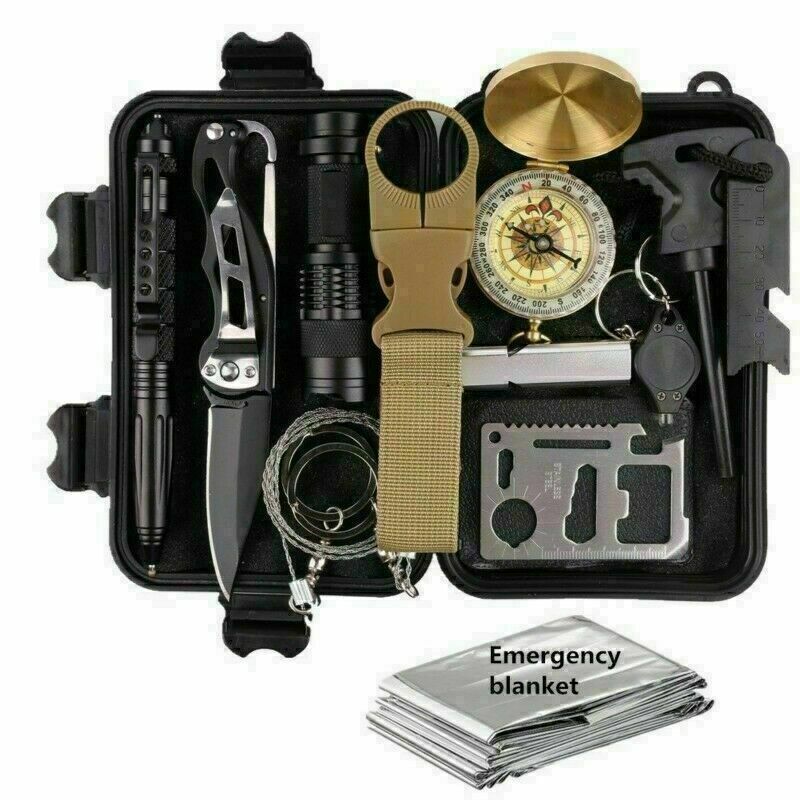 14-In-1 Outdoor Emergency Survival Kit /Camping Hiking Tactical Gear Case Set Box