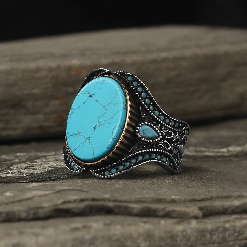 Men's Round Fashion Simple Turquoise Ring