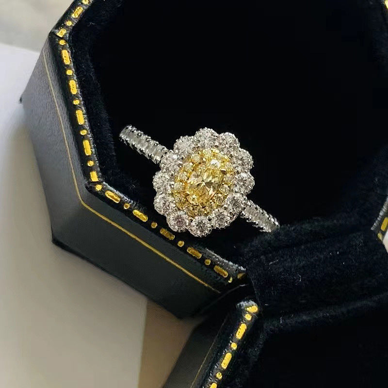 Sterling Silver Oval Diamond /Chic -Fashion -Yellow Diamond Ring All-matching
