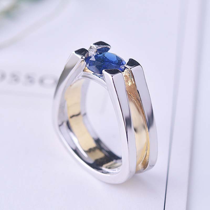 Creative Geometric Sapphire Two-tone Women's Ring