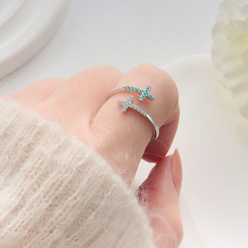 Cross Ring /Open Zircon Ring For Women